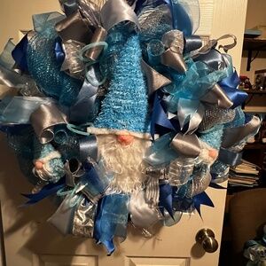 New, Handmade, Blue Gnome, Blue and Silver Wreath